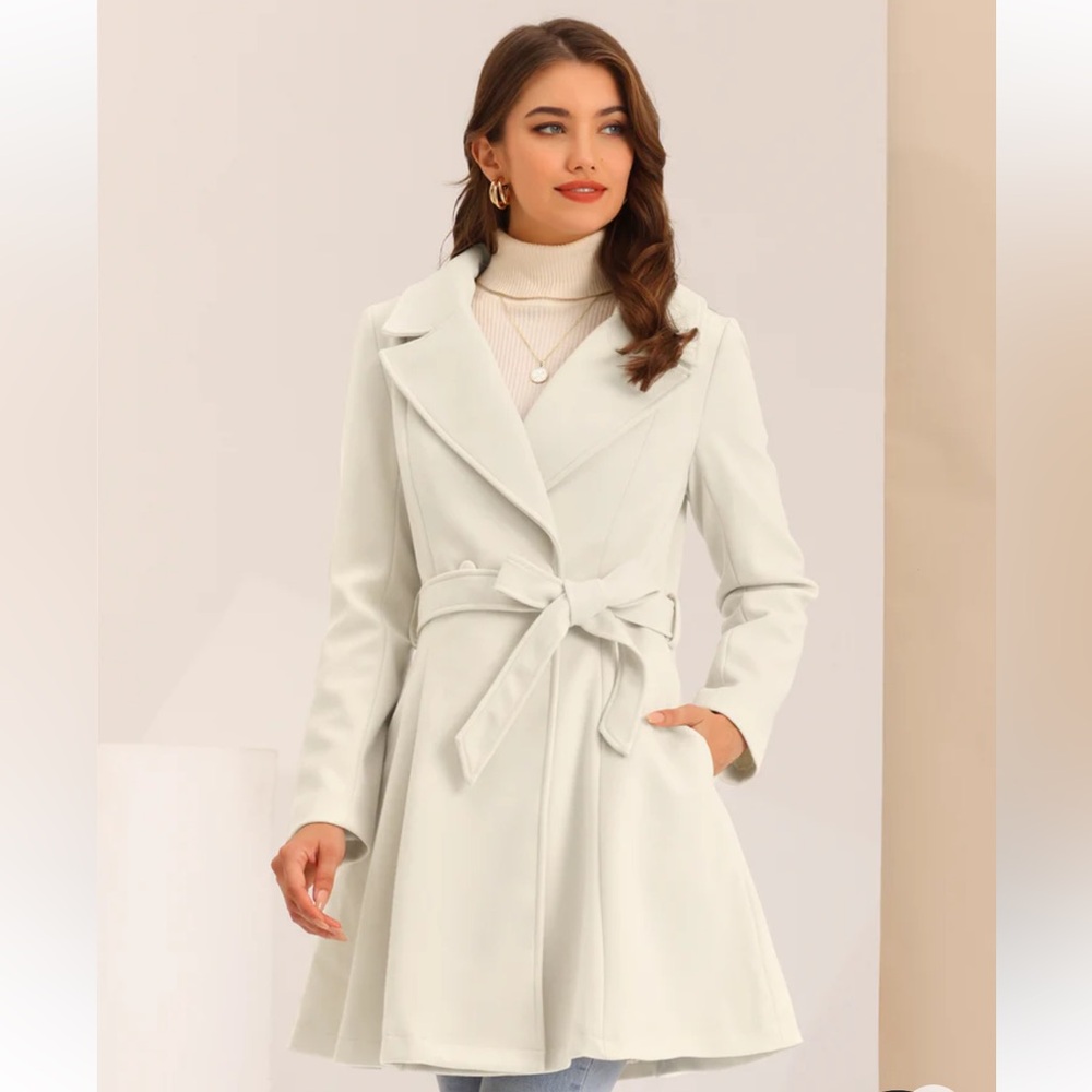 Allegra K Women's Light Beige Belted Winter Coat